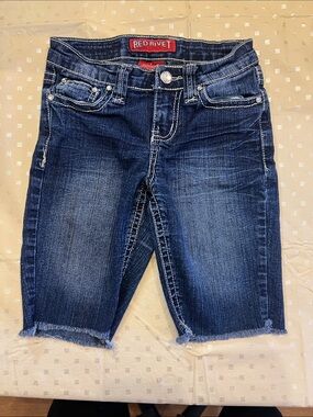 Red Rivet Dark Blue Cropped Denim Bermuda Shorts Girls